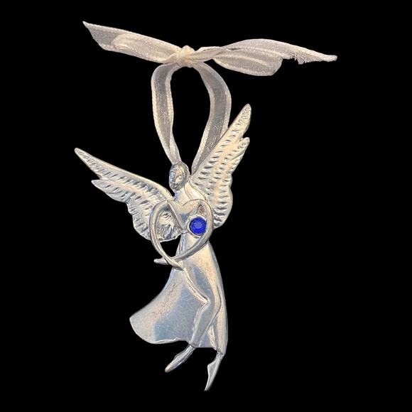 Birthstone Pewter Angel BROOCH PIN Ornament Pendant September Sapphire Crystal - Picture 4 of 5